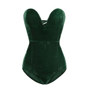 Women's Strapless Bodysuit - Cross Back - Green Velvet (L)